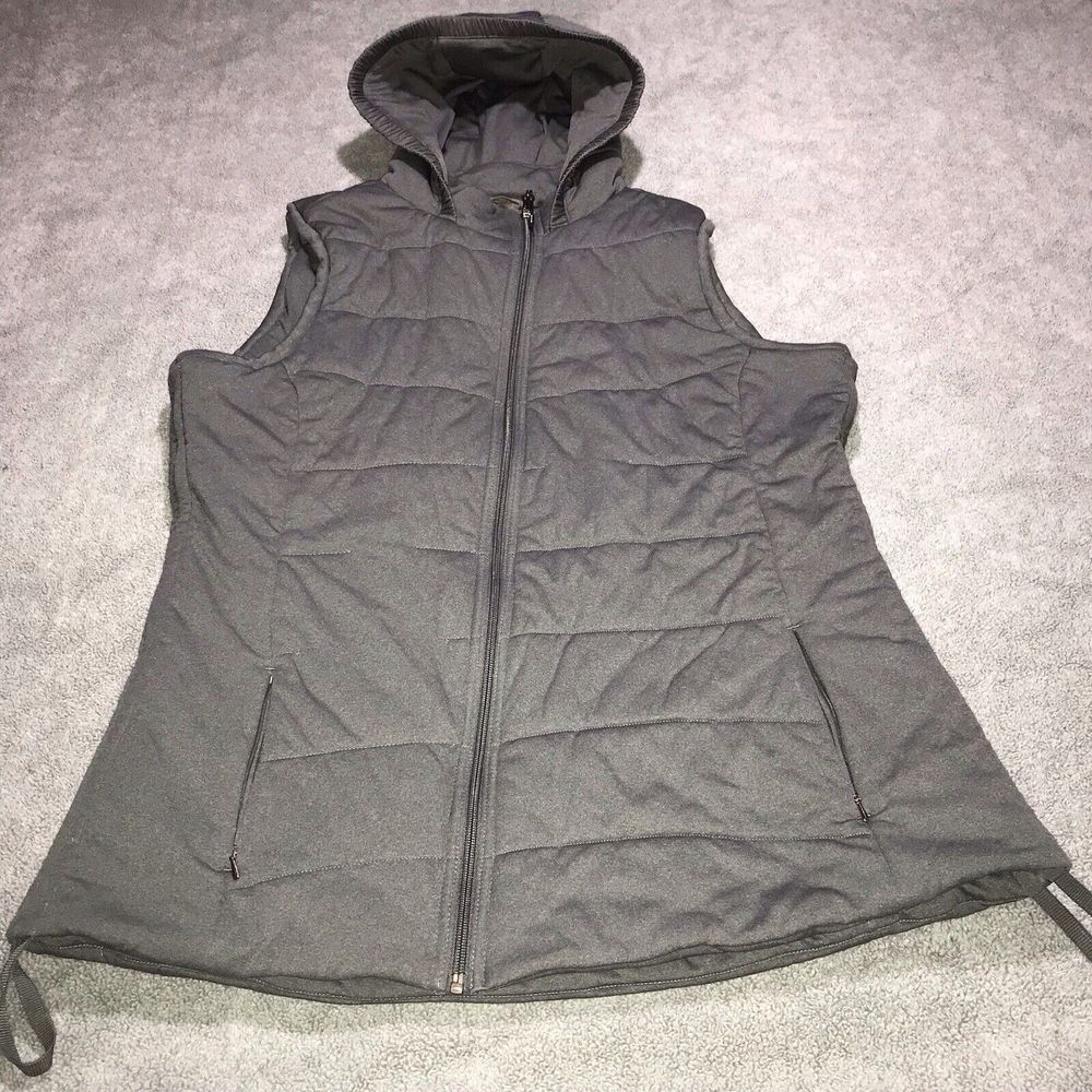 Calia by Carrie Underwood Womens‎ Large Gray Hooded Rutched Zip Puffer Vest - Picture 4 of 12
